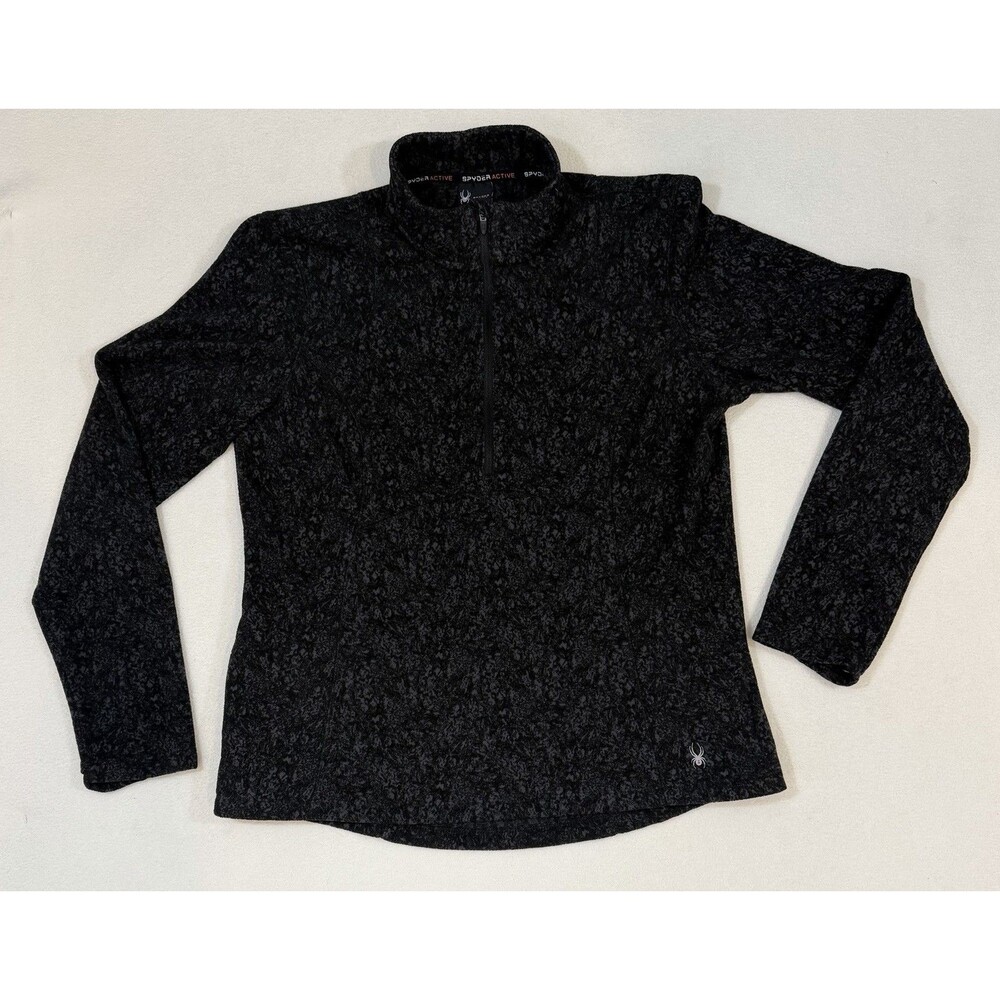 Spyder Active Pullover Women's Large Black Gray 1/4 Zip Athletic Top Pockets